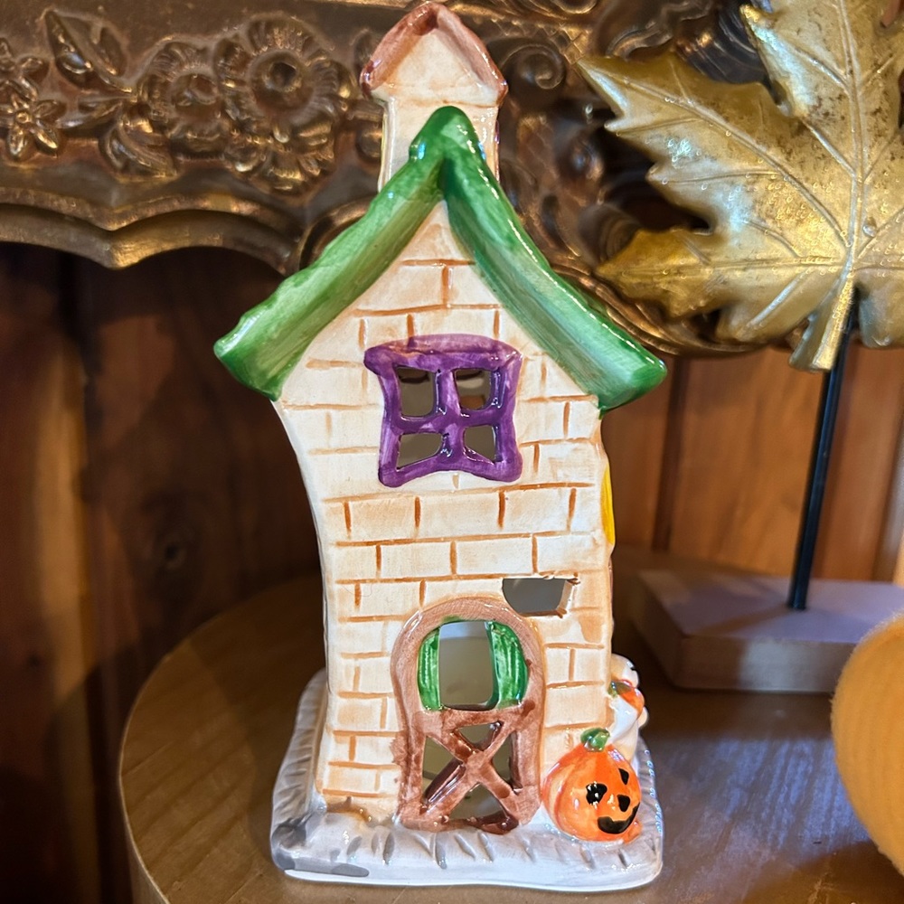 Vintage Halloween ceramic tea light holder, fall decor